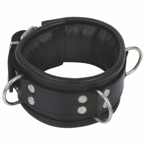 Gepolstertes Leder Halsband 100% Nappaleder L/XL (Breit: 6,5cm Länge: Kissen 44cm Riemen 59cm) schwa