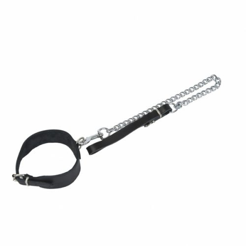 Leder Halsband „Spezial“ mit halbring und Kette S/M, 100% Nappaleder (Breit 5,0cm, Lang 47cm) schwar
